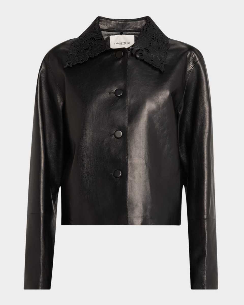Leather Jacket with Detachable Collar